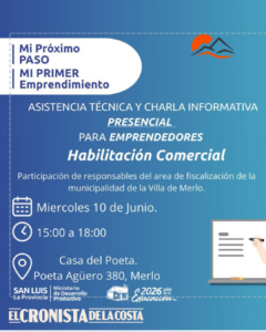 Villa de Merlo realizará una jornada gratuita para asesorar sobre habilitaciones comerciales