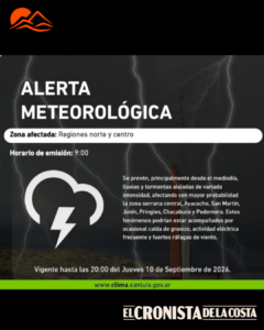 Alerta por tormentas en San Luis: Junín y la zona serrana, entre las áreas bajo aviso
