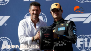 Fórmula 1 y fútbol: Lando Norris recibió su trofeo de manos del Cholo Simeone en Madrid
